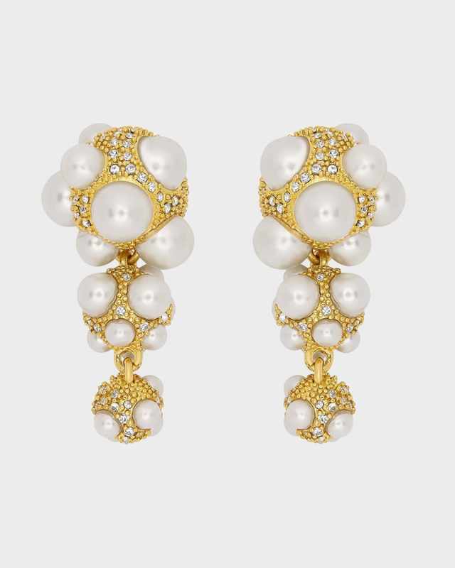 Pearl Pave Cluster Triple Drop Earrings